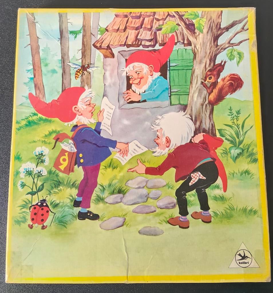 Vintage Kolibri puzzel kabouters, Ophalen of Verzenden, 10 tot 50 stukjes, Gebruikt, Van hout