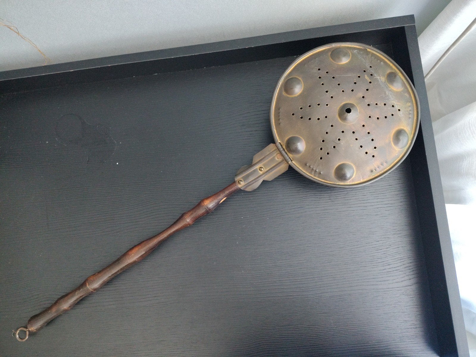 Antieke  koperen beddenpan met houten steel, Antiek en Kunst, Ophalen of Verzenden