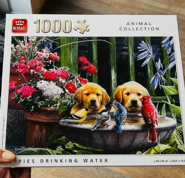 Puppies drinking water puzzel 1000 stukjes King, Ophalen of Verzenden, 500 t/m 1500 stukjes, Zo goed als nieuw, Legpuzzel