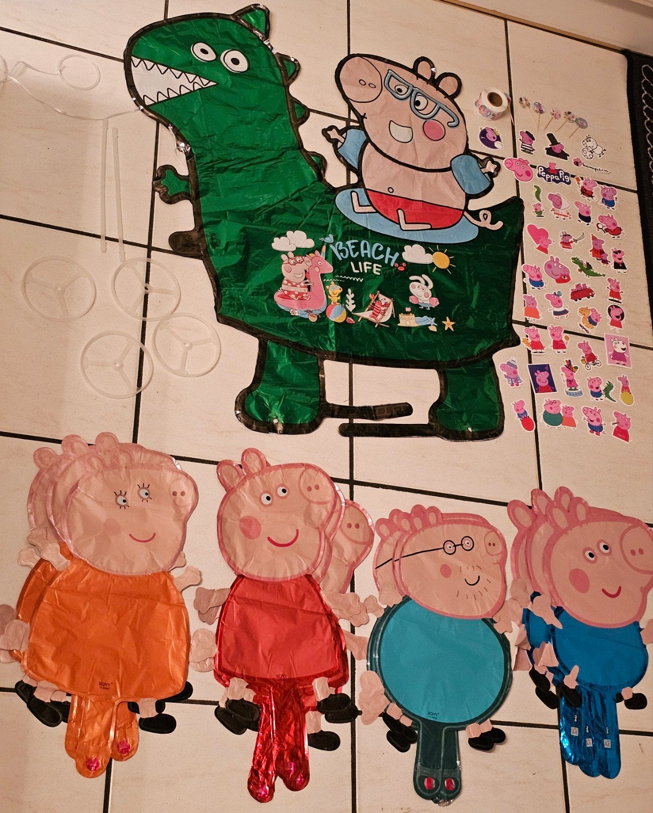 Peppa big verjaardag ballonnen stickers, dino auto ballon., Ophalen of Verzenden, Nieuw, Versiering, Verjaardag