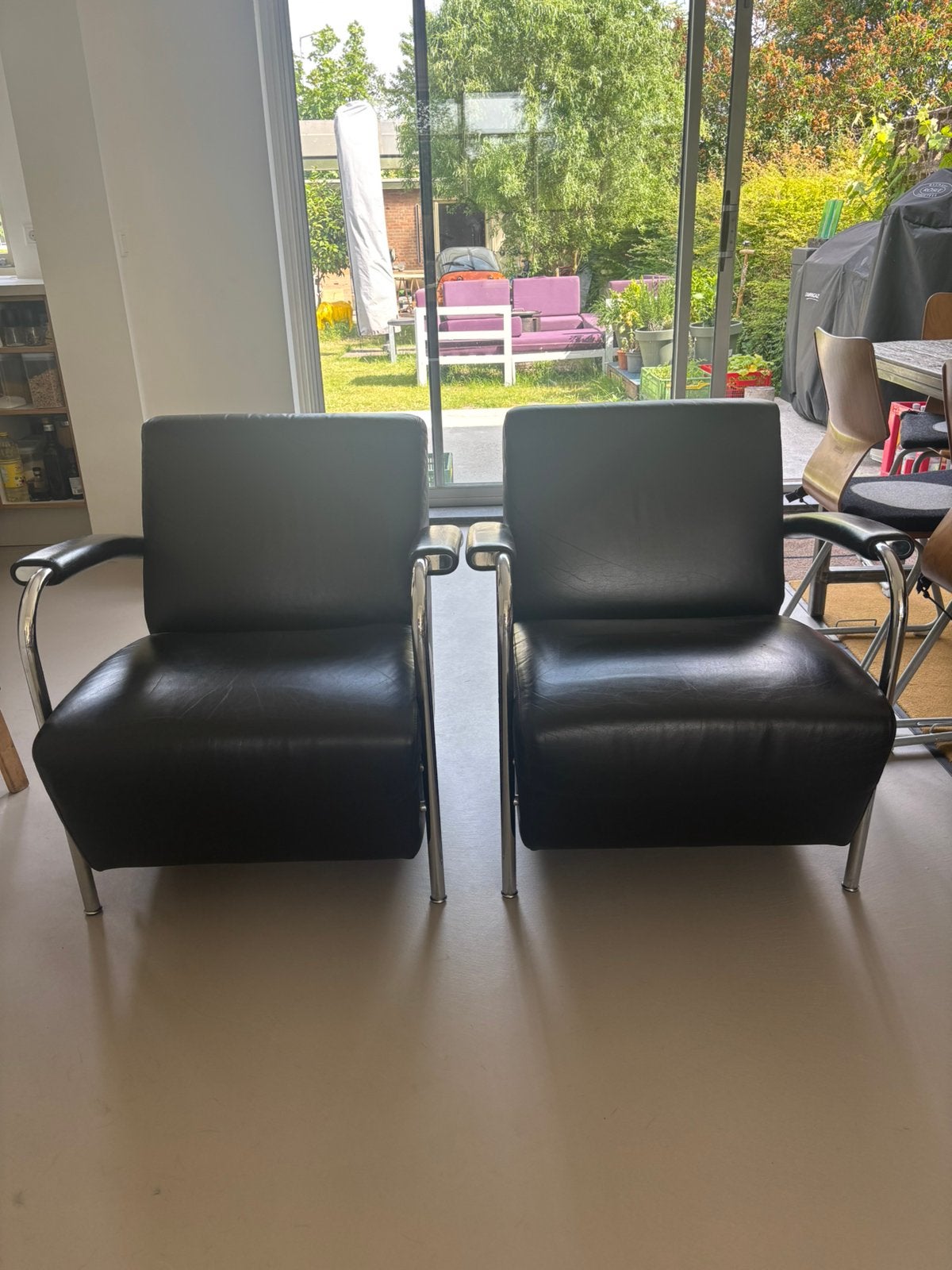 Leolux Scylla fauteuils – set van 2 | Zwart leder |, Huis en Inrichting, Fauteuils, Ophalen, Zo goed als nieuw, 50 tot 75 cm, Leer