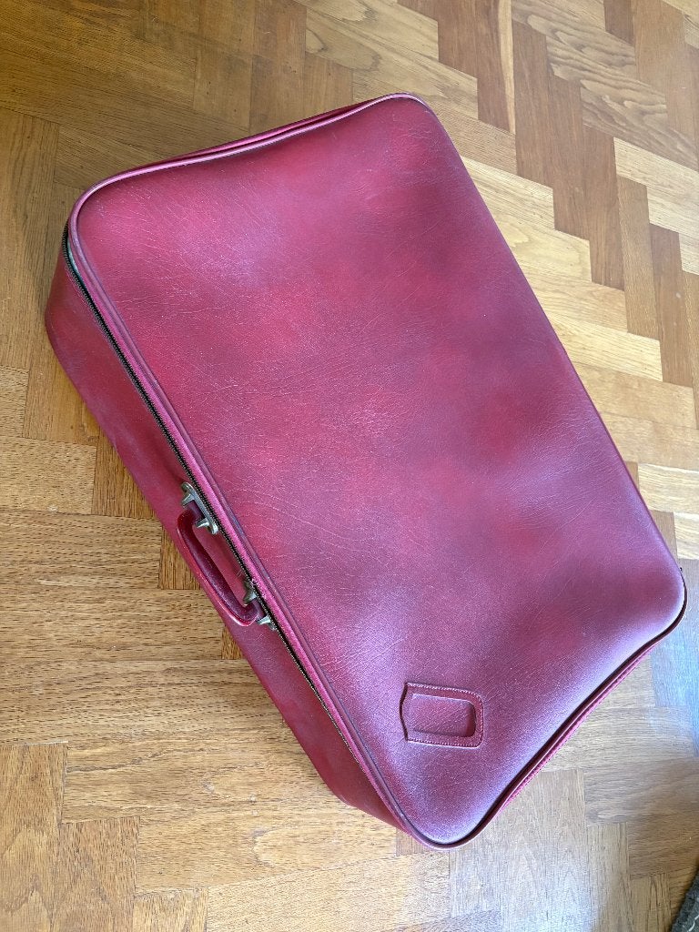 Bordeauxrode vintage kunstleren reis koffer, Ophalen, Gebruikt, Overige materialen, 60 tot 70 cm