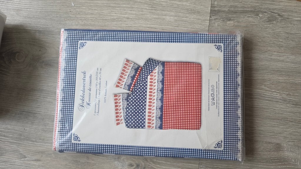 Nieuw Dekbedovertrek - Rood/Blauw Geruit met Tulpen, Ophalen, Eenpersoons, Meerkleurig, Dekbedovertrek