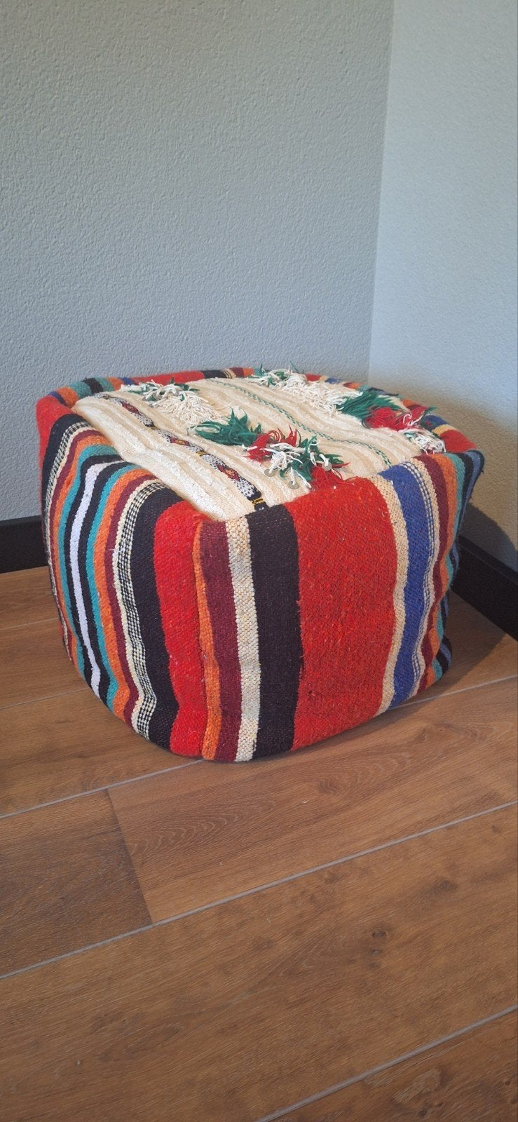 Kleurrijke poef met Marokkaanse stijl, Gebruikt, Marokkaans, Ophalen of Verzenden, Stof