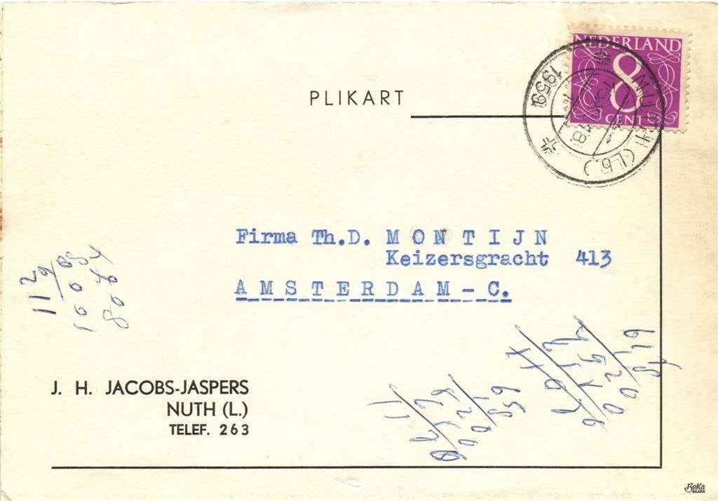 J.H. Jacobs-Jaspers, Nuth [L.] - 12.1959 - plikart, Ophalen of Verzenden, Briefkaart