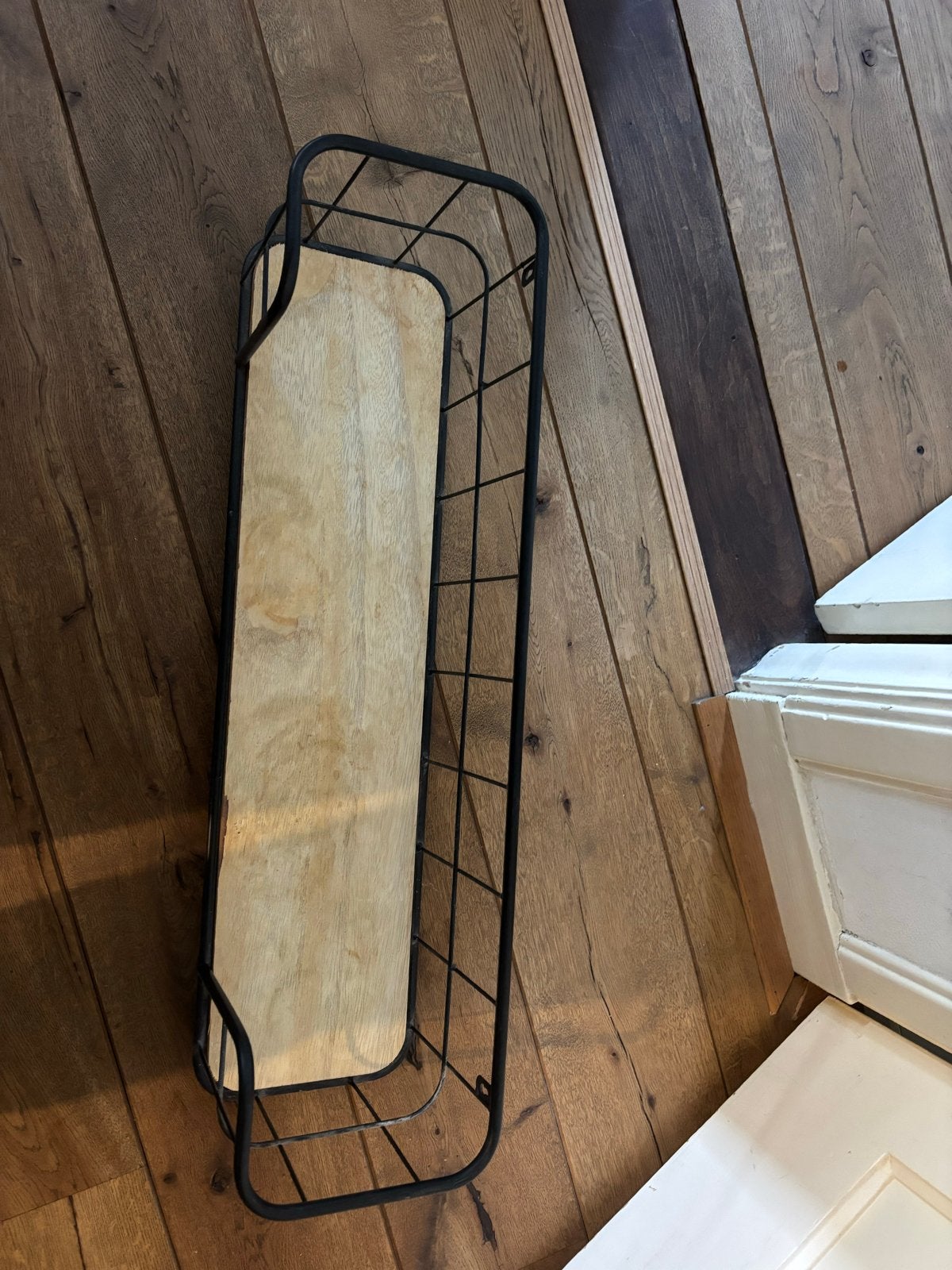 Wandplank met kapstok - Zwart metaal en hout, Wandkapstok, Gebruikt, Ophalen of Verzenden, Minder dan 100 cm