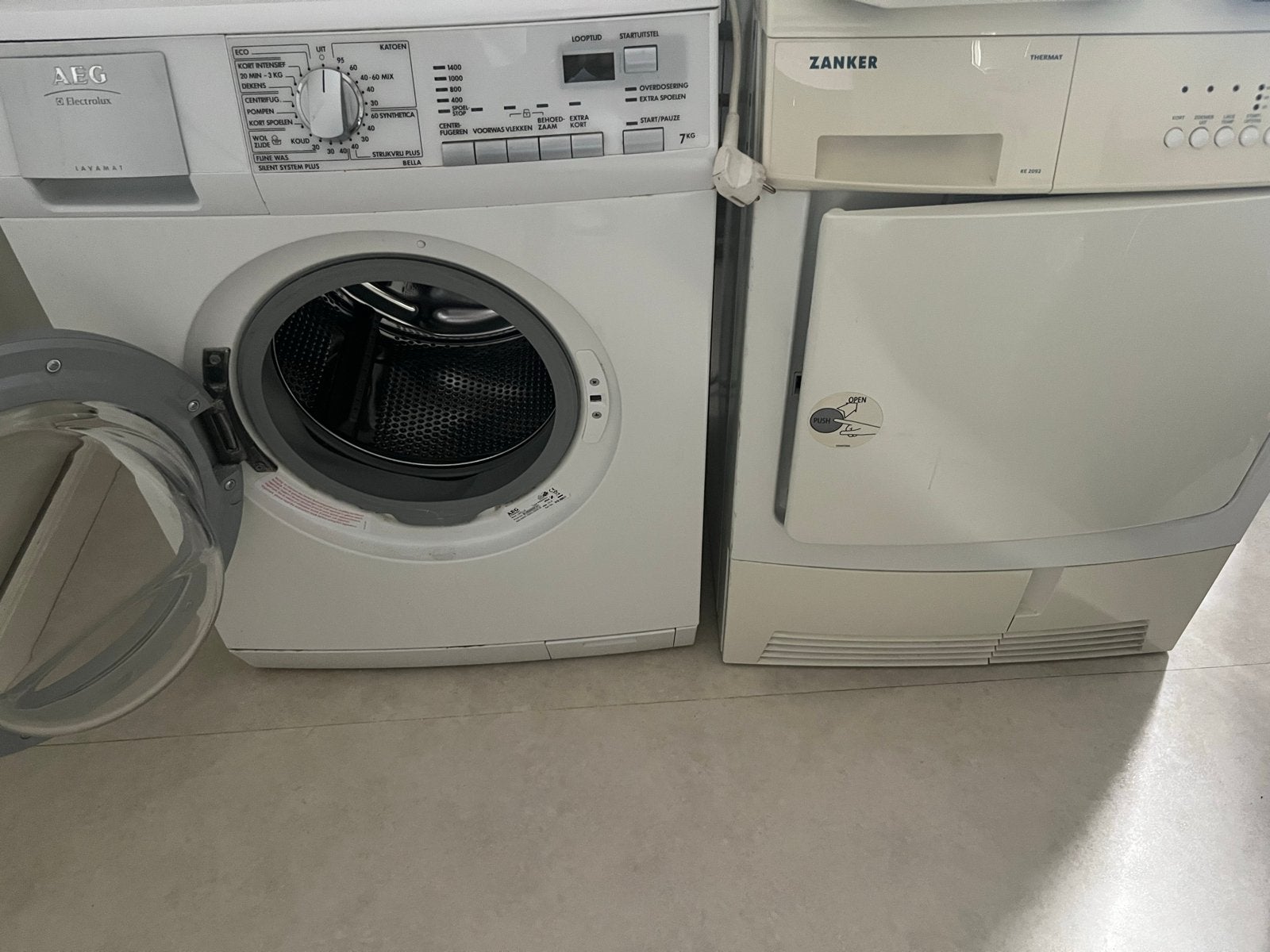 AEG Electrolux wasmachine en Zanker Thermat droger, Ophalen, Gebruikt, Voorlader, Kort programma