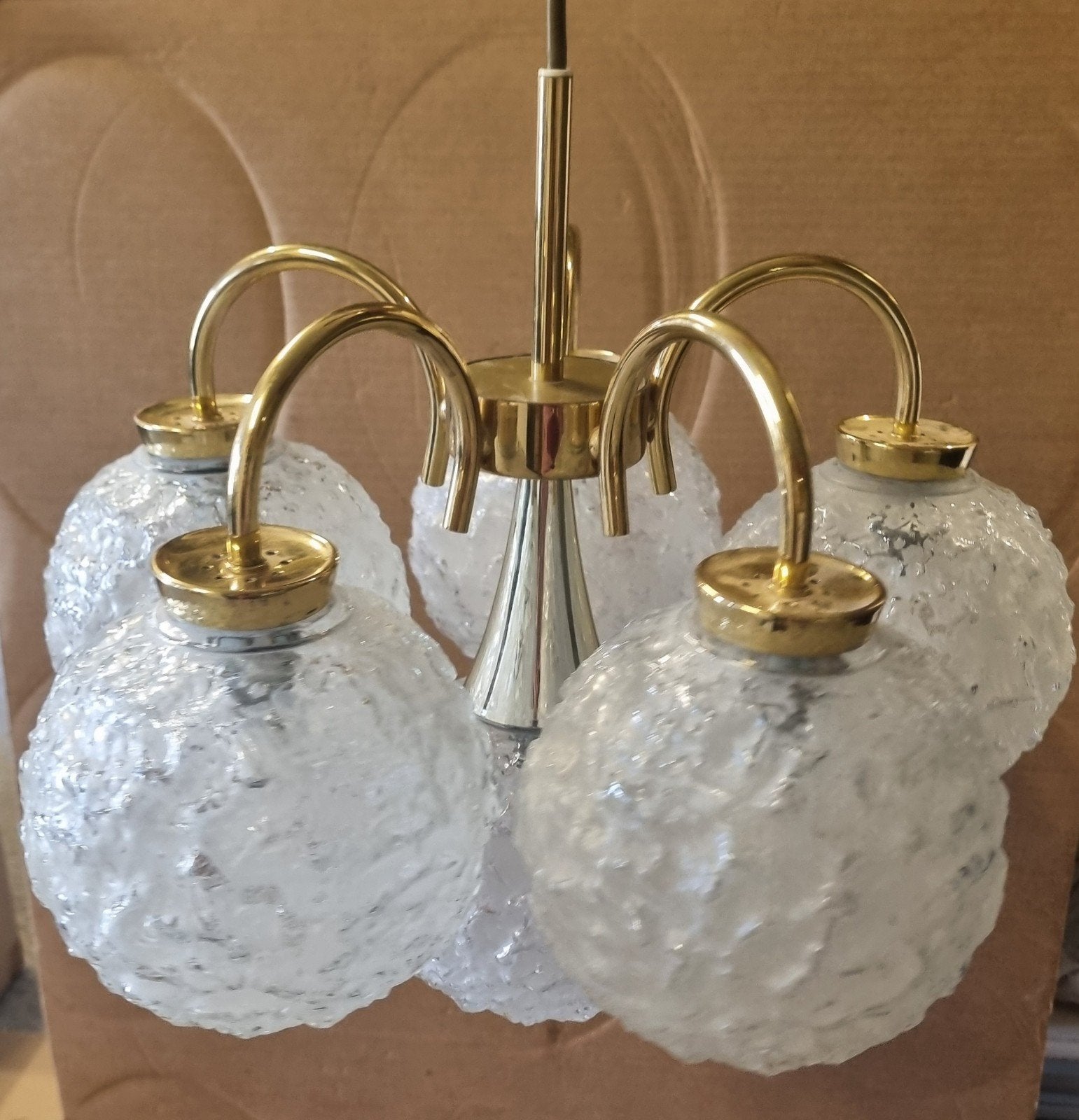 space age sputnik lamp armatuur met 6 ballen structuur glas, Ophalen of Verzenden, Zo goed als nieuw, Glas