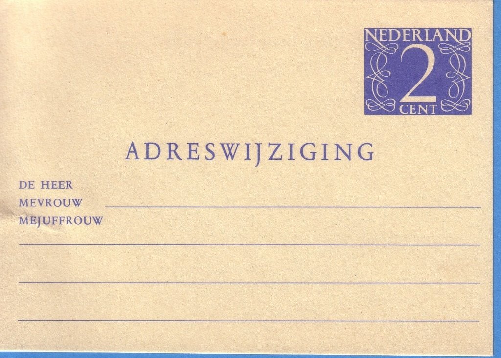 Postwaardestuk - Adreswijziging. Geuzendam 19., Ophalen of Verzenden, Overige typen