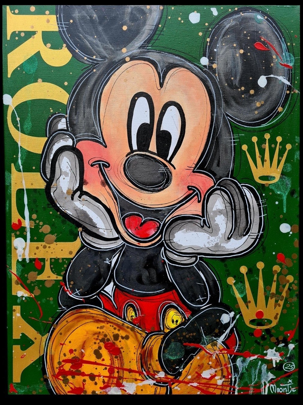 Mickey Mouse schilderij, Canvas met certificaat van echtheid, Antiek en Kunst, Ophalen of Verzenden, Gelakt/vernis, Acrylverf