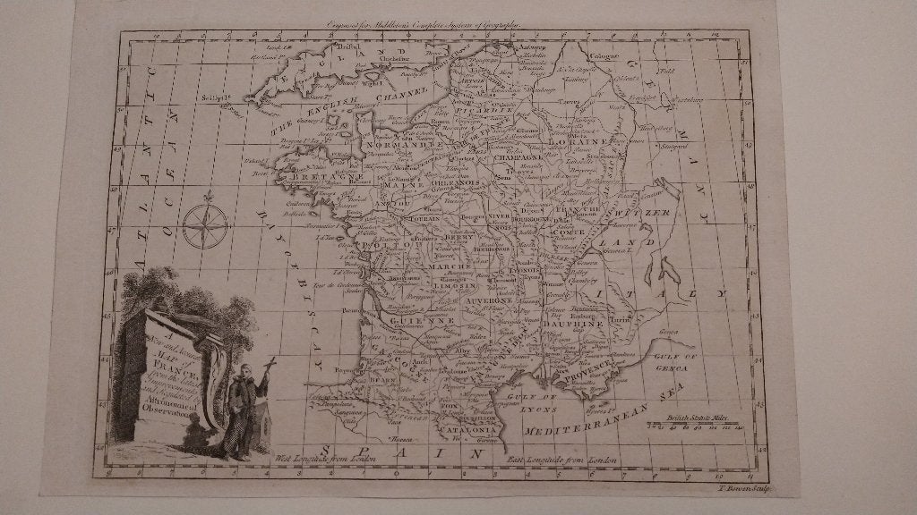 Originele kopergravure/landkaart van Frankrijk 1777, Antiek en Kunst, Kunst | Etsen en Gravures, Cartografie, Origineel, Ophalen of Verzenden