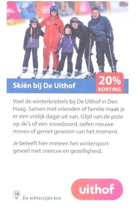 Skiën bij De Uithof 20% kortingsbon, Tickets en Kaartjes, Drie personen of meer, Kortingsbon, Overige typen
