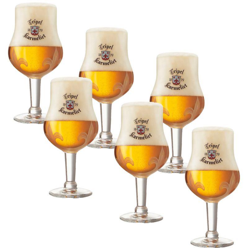 Tripel Karmeliet Bierglazen op Voet 33cl set van 6, Verzamelen, Biermerken, Verzenden