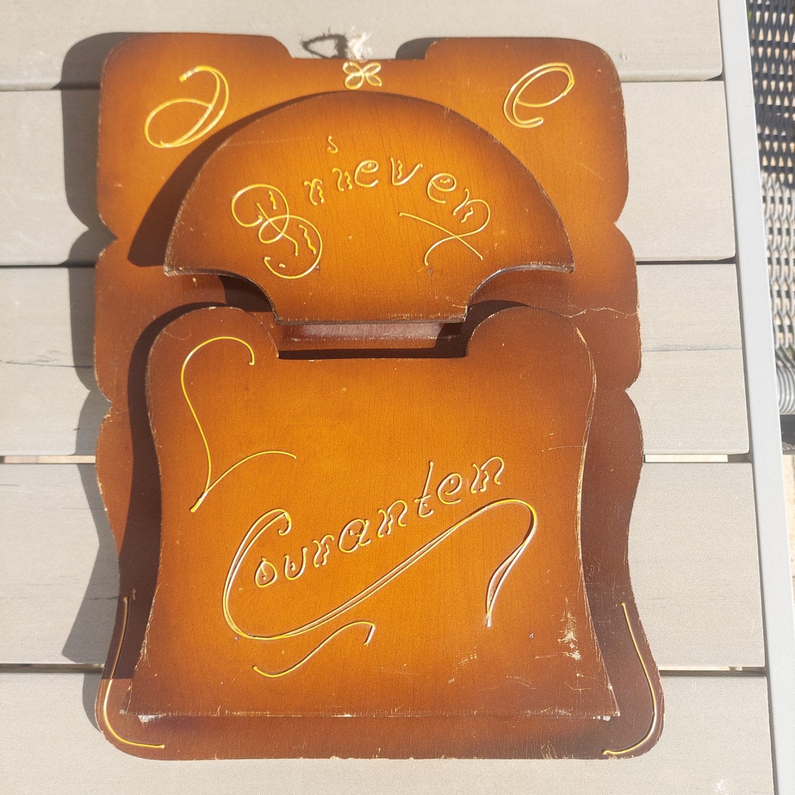 Vintage houten brieven- & krantenhouder - Art Deco, Gebruikt, Ophalen of Verzenden, Bruin, Vintage