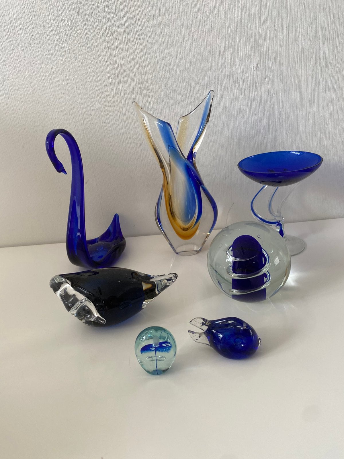Set van 6 Murano-stijl glazen decoraties en vazen, Ophalen of Verzenden