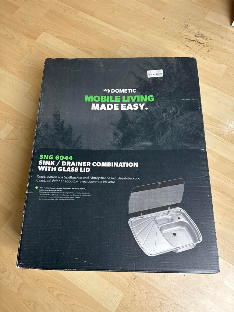 Dometic SNG 6044 Spoelbak met afdruipplaat en glazen deksel, Caravans en Kamperen, Caravan accessoires, Nieuw, Ophalen