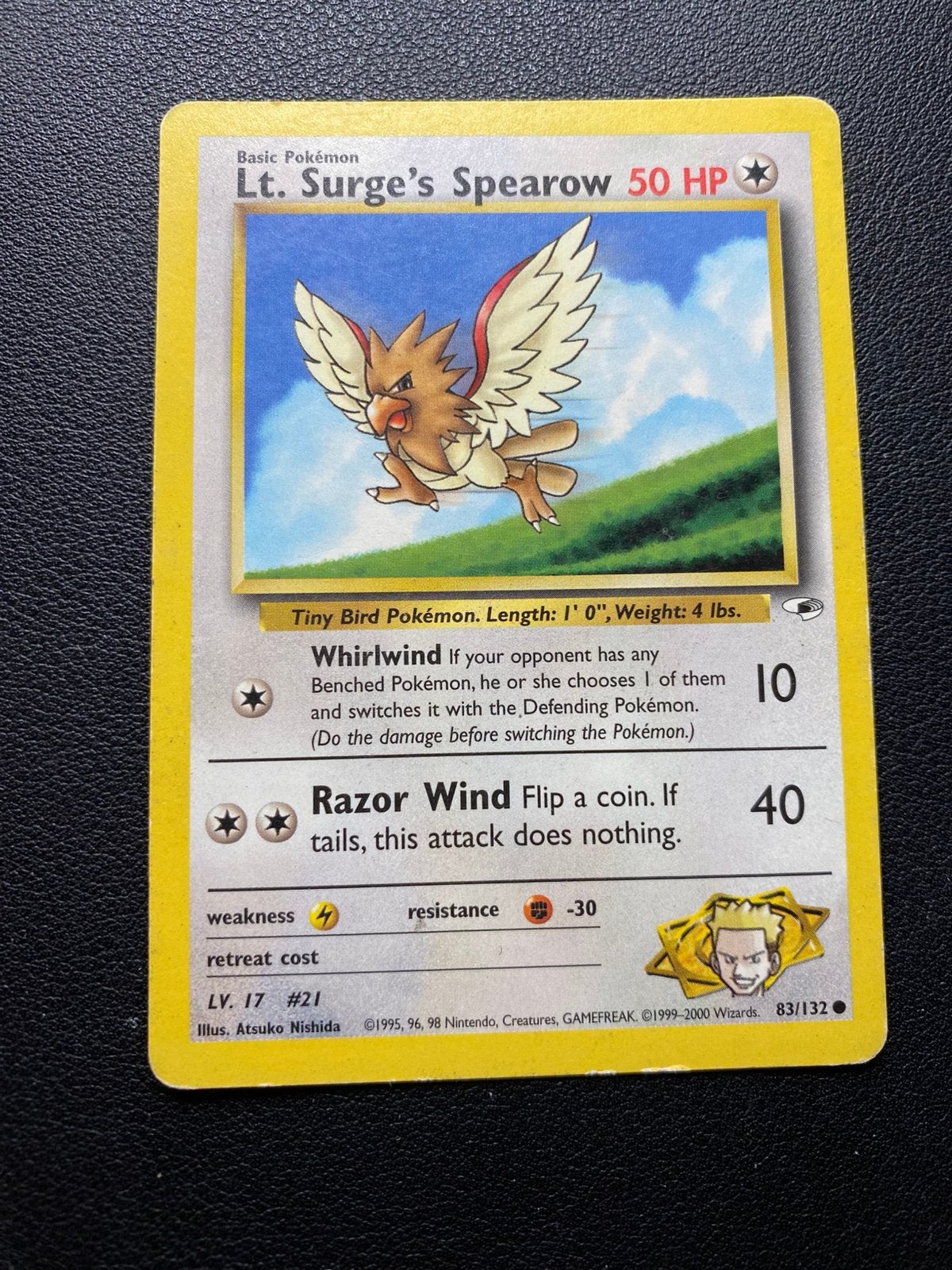 Lt. Surge’s Spearow - Gym Heroes - 83/132 - Pokemon kaart, Ophalen of Verzenden, Zo goed als nieuw