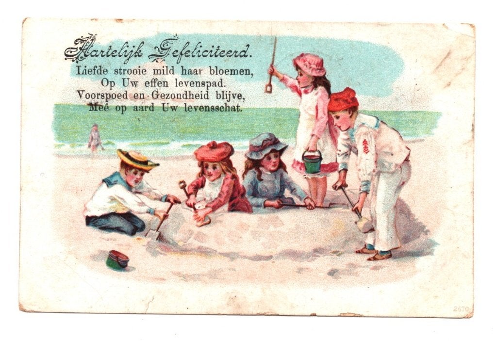 Antieke Ansichtkaart Hartelijk Gefeliciteerd 1909, Ophalen of Verzenden, Voor 1920, Gelopen, Feest(dag)