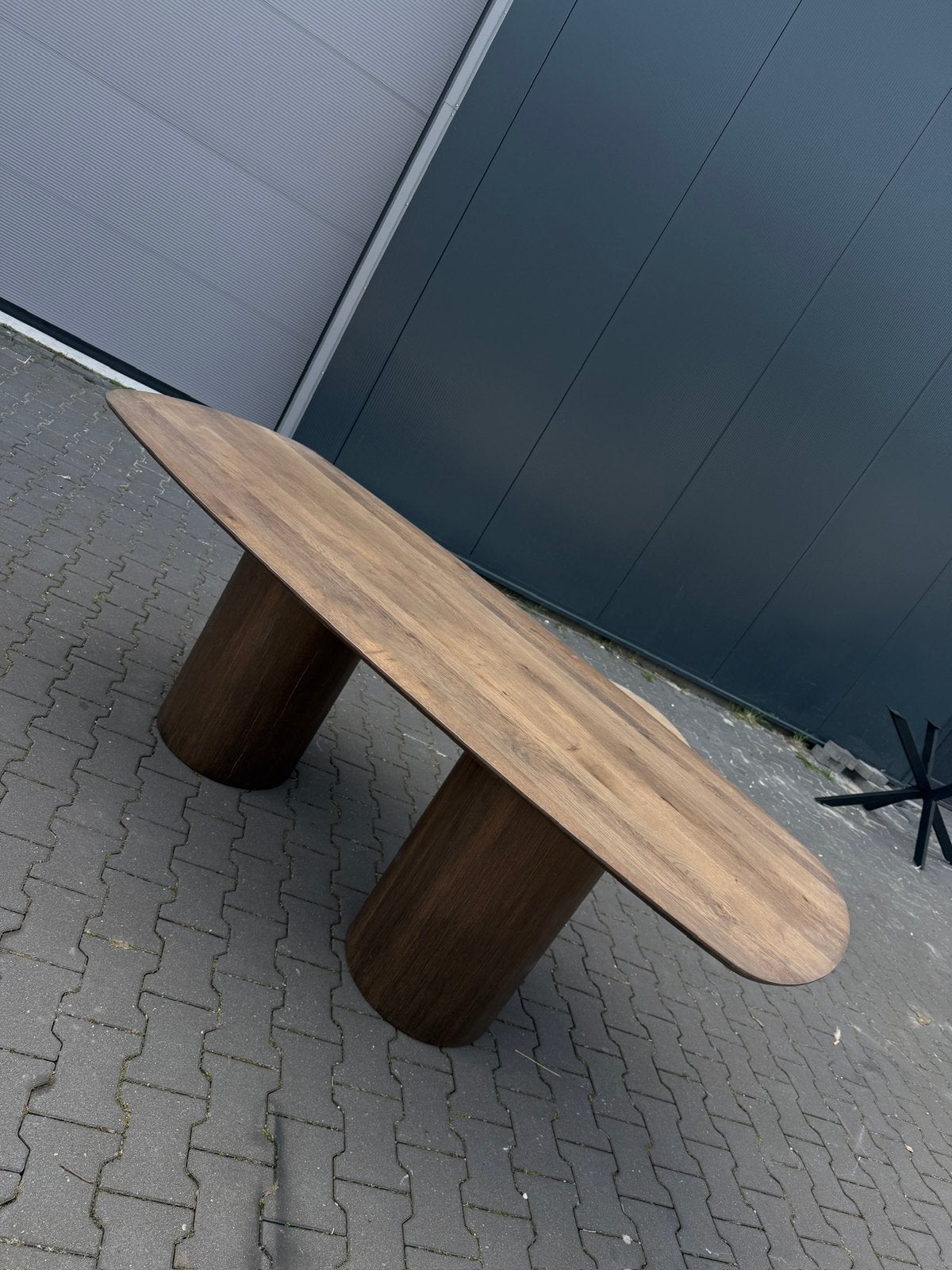 Massief eiken eettafel 220 x 100, Ophalen, 200 cm of meer, 50 tot 100 cm, Zo goed als nieuw