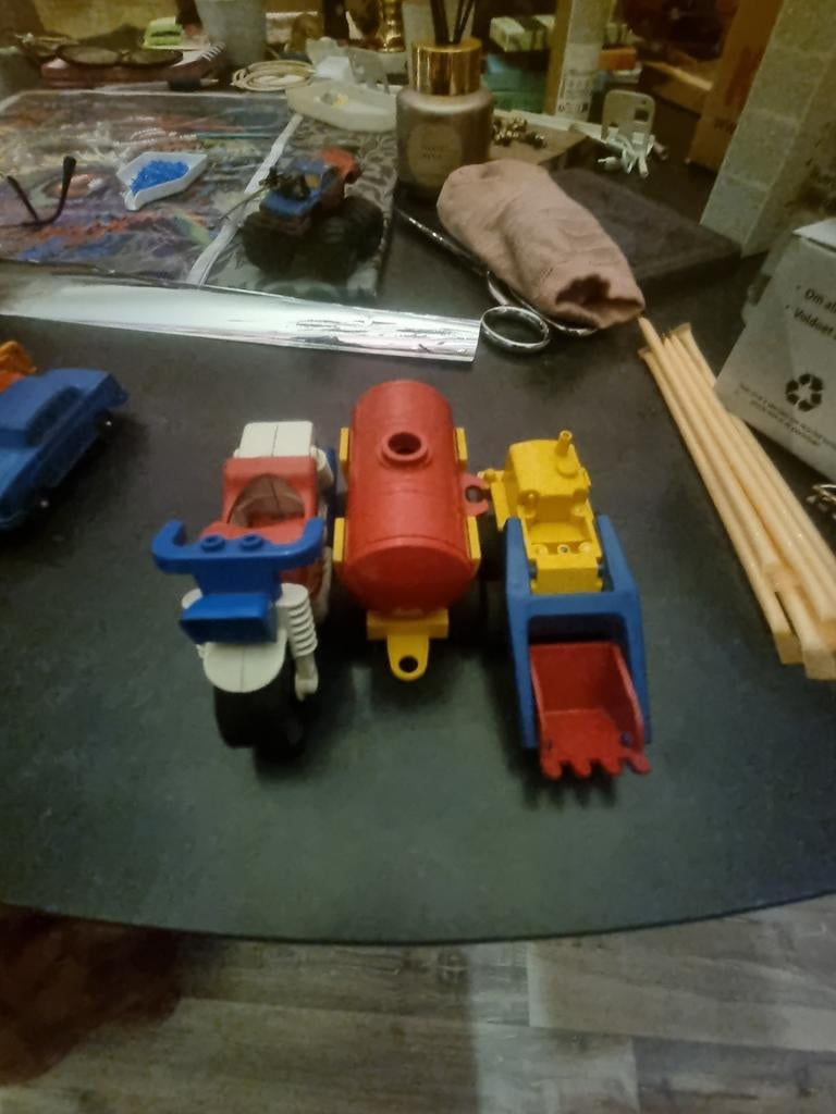 Vintage Jean Hoefler Speelgoed Set: Motor, Tank, Frontlader, Ophalen of Verzenden, Gebruikt