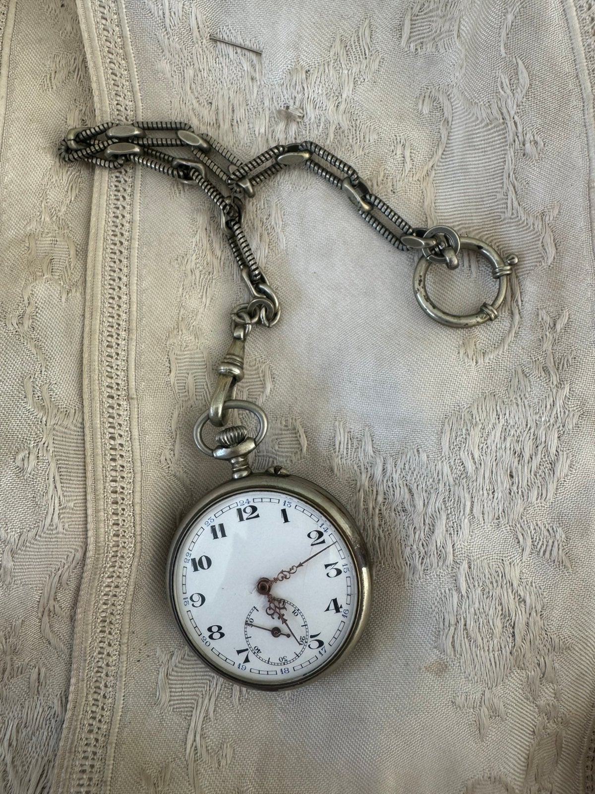 Antiek zakhorloge met ketting - Tante Jo, Overige merken, Zakhorloge, Staal, Ophalen of Verzenden