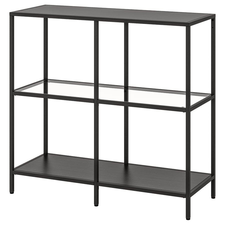 Ikea Vittsjö stellingkast 100x93 cm, zwartbruin/glas, Ophalen, Gebruikt