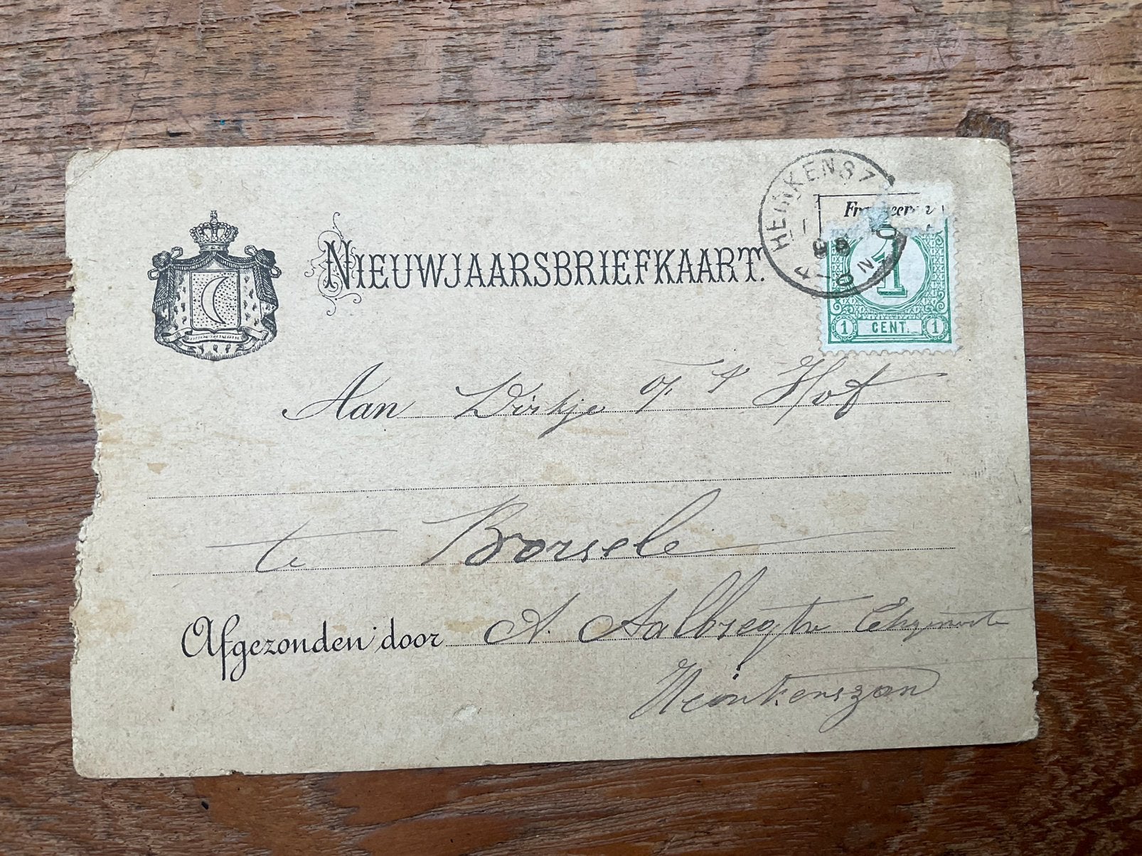 Heinkenszand Nieuwjaarskaart 1890, Ophalen of Verzenden, Voor 1920, Gelopen, Zeeland