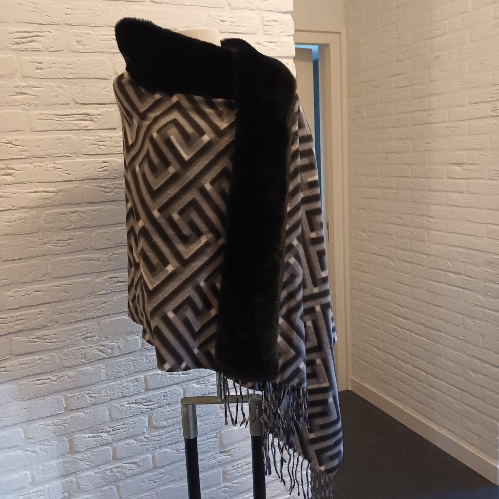 Warme superzachte omslagdoek met imitatie bontrand - nieuw, Ophalen of Verzenden, Nieuw
