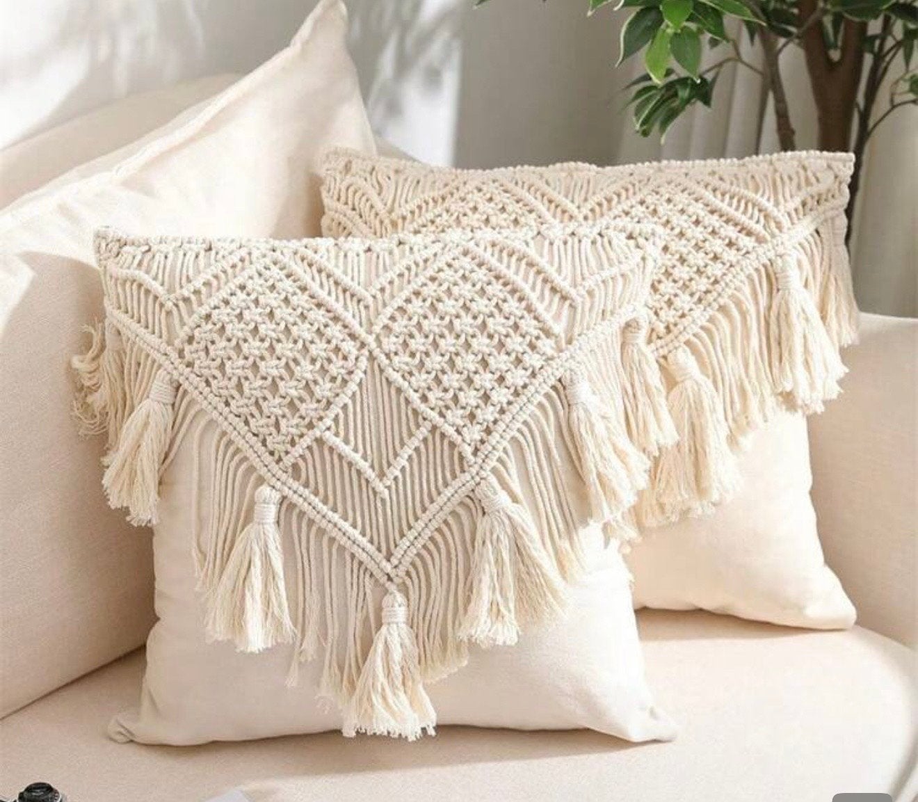 Set van 2 Kussenhoezen Ibiza Stijl 45x45 cm, Beige, Met print, Nieuw, Ophalen of Verzenden