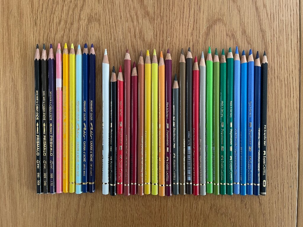Faber Castell en Caran d'Ache potloden - 23 polychromos, Hobby en Vrije tijd, Tekenen, Ophalen of Verzenden, Gebruikt, Potlood of Stift