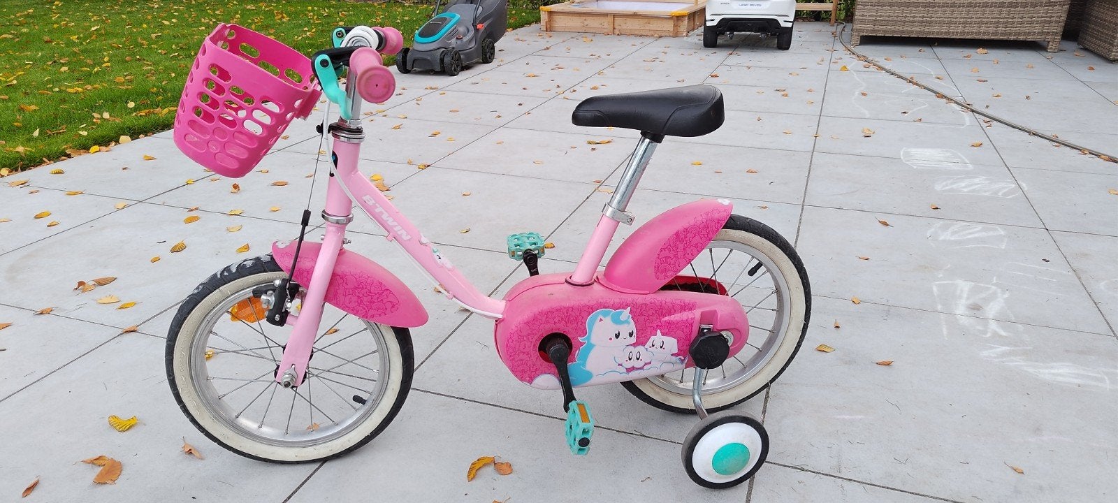 BTWIN kinderfiets Decathlon roze met zijwieltjes, 14 inch, Ophalen, Zijwieltjes, Gebruikt, Velgrem