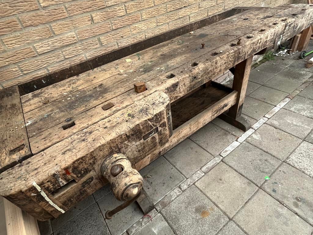 Timmermans oude werkbank dressoir vintage sidetable, Ophalen, Gebruikt, 25 tot 50 cm, Rechthoekig
