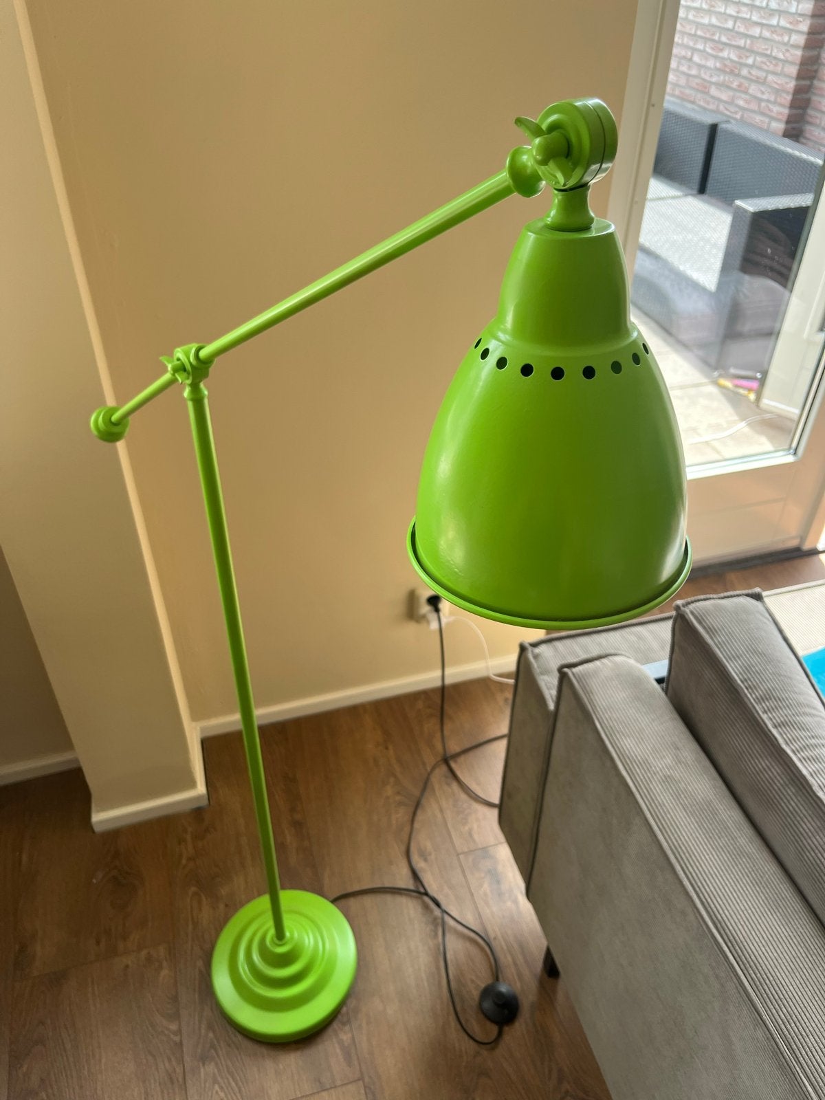 Groene vloerlamp met verstelbare arm, Ophalen, Gebruikt, Metaal, 150 tot 200 cm