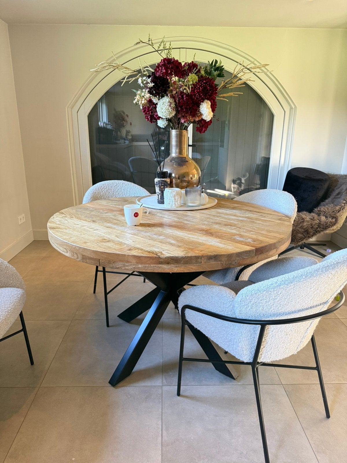 Mango hout tafel rond, Gebruikt, 100 tot 150 cm, Rond, Ophalen of Verzenden