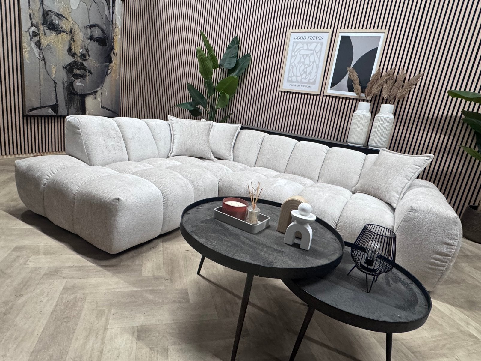 NIEUW | Modulaire Luxe Design Hoekbank - Greige - 280 x 213, 250 tot 300 cm, -, -, Hoekbank