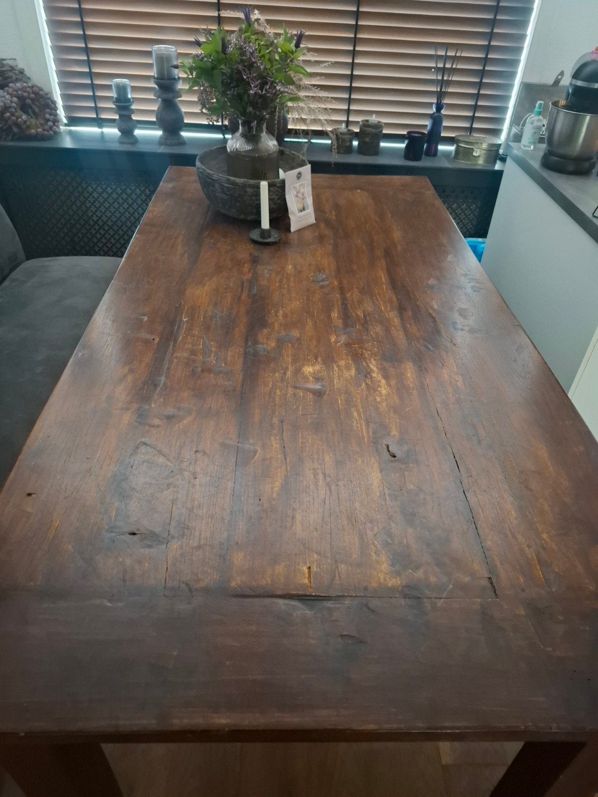 Zware houten eetkamertafel - 200x100x80cm, Ophalen, Vijf personen of meer