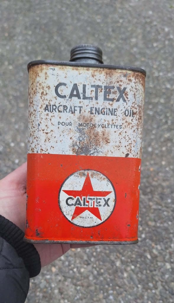Vintage Caltex Aircraft Engine Oil blik, verzamelobject️., Verzamelen, Ophalen of Verzenden, Gebruikt, Overige, Overige merken