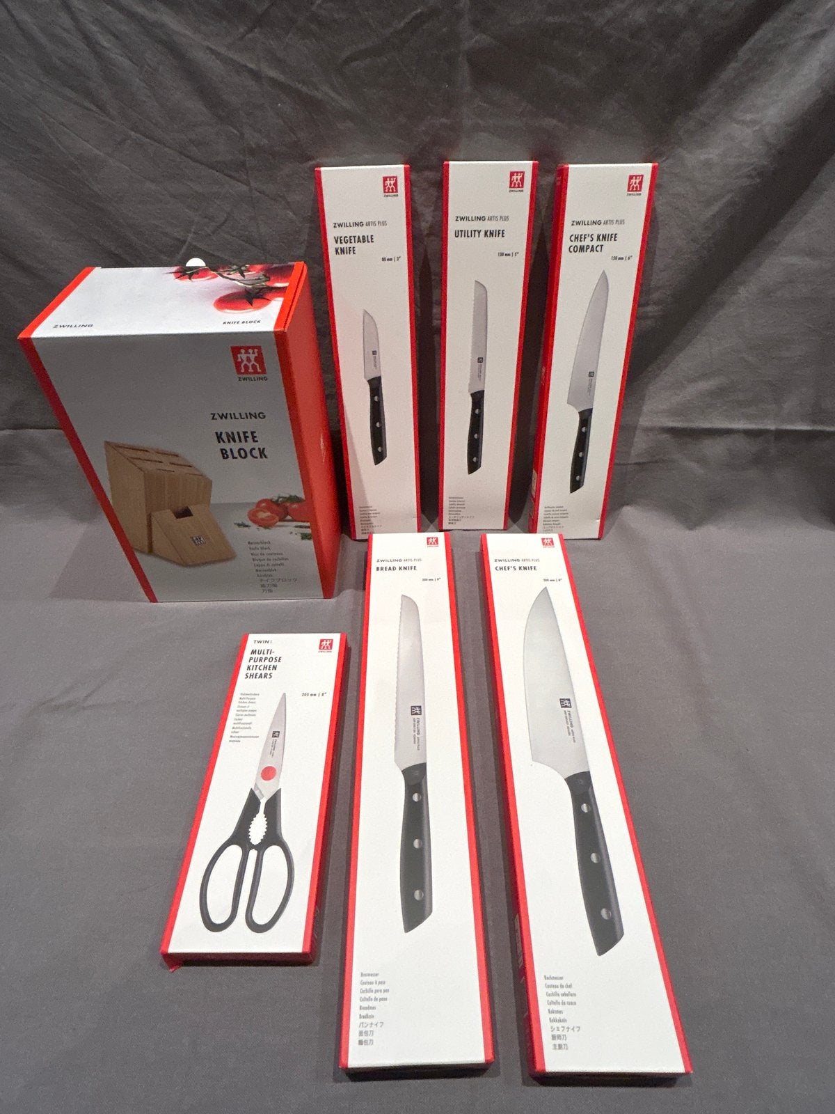 Zwilling messenset compleet met messenblok en keukenschaar, Overige typen, Hout, Nieuw, Ophalen of Verzenden