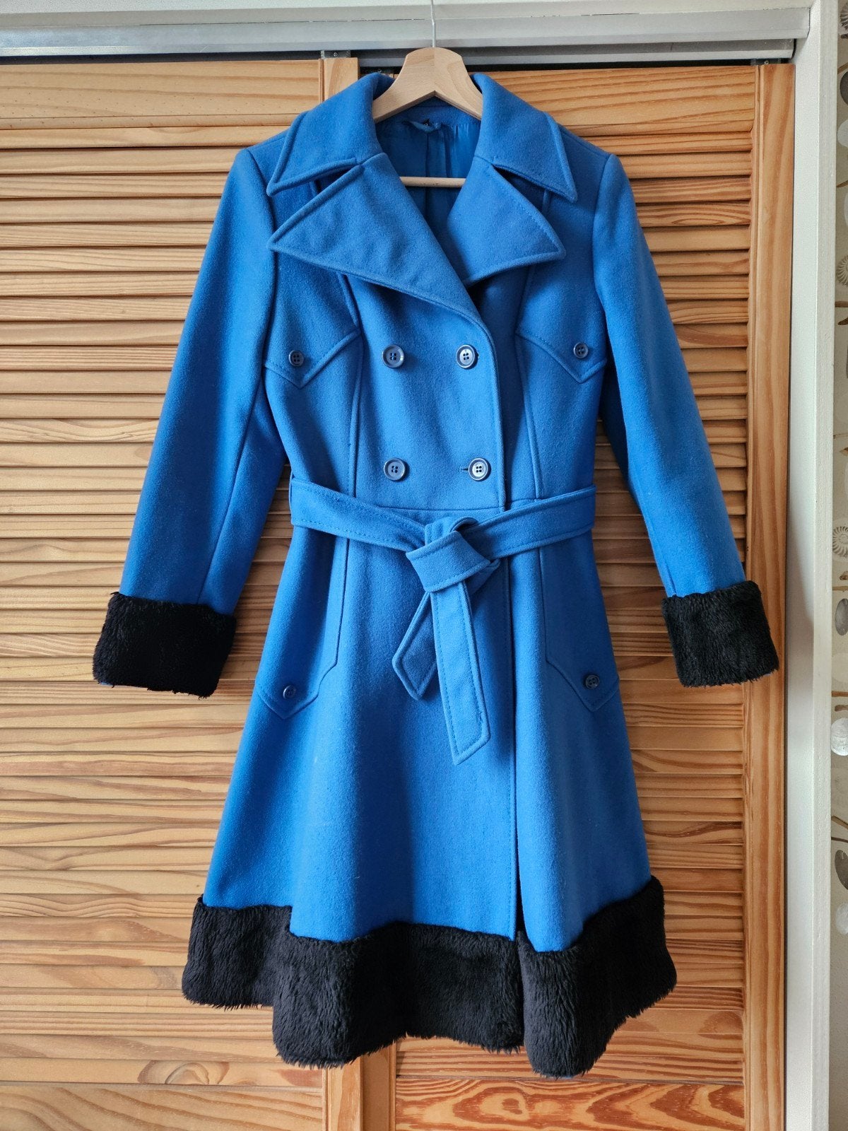 vintage wollen jas maat 36-38 blauw, Maat 38/40 (M), Blauw, Ophalen of Verzenden, Geen merk