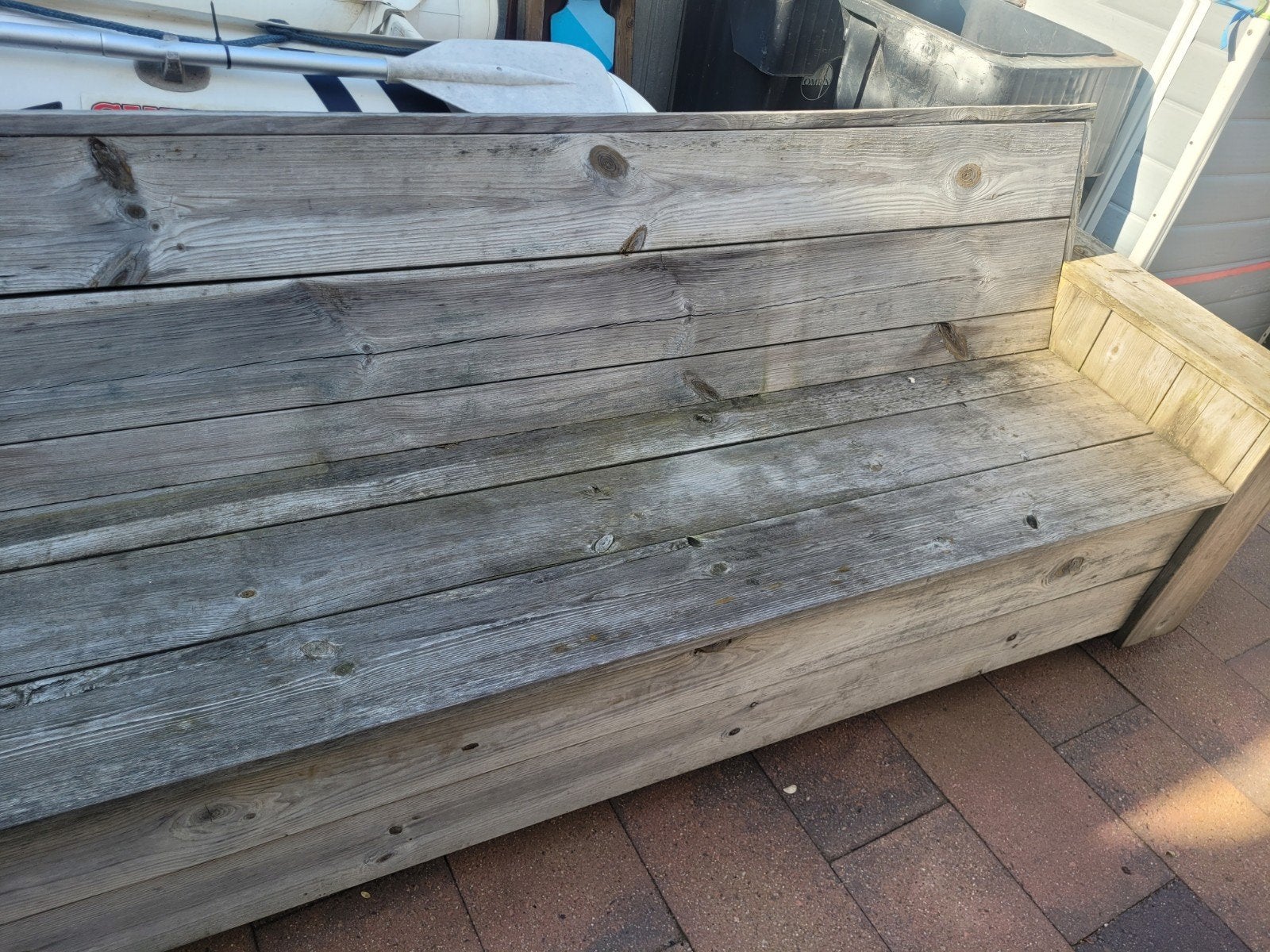 Ruime bank
Van geïmpregneerd 25 mm grenen
82 breed bij 287 l, Tuin en Terras, Ophalen, Gebruikt, Hout