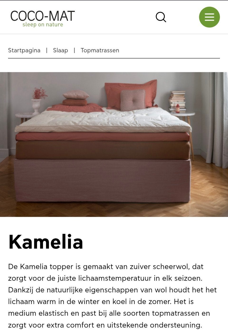 Coco-Mat Topmatras "Kamelia" 160  200, Ophalen, Tweepersoons, Zo goed als nieuw, Matras