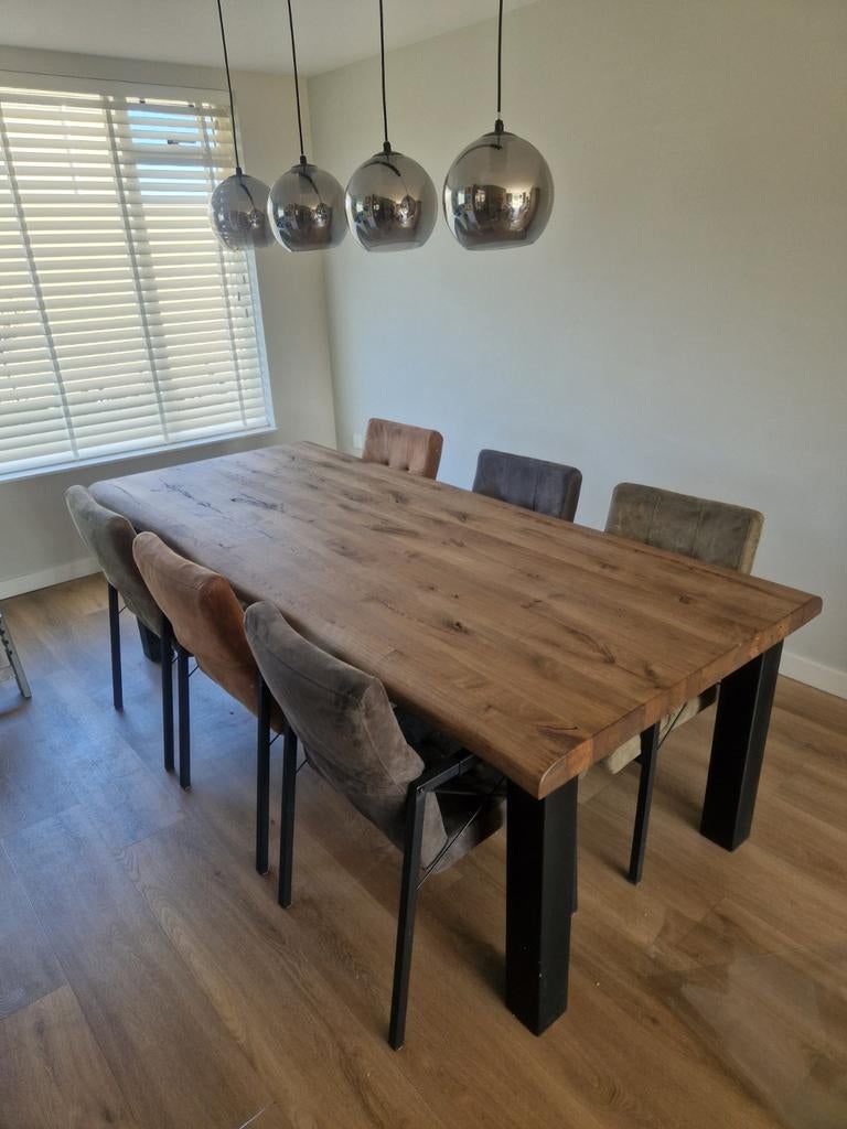 Robuuste eikenhouten tafel 240x100cm - Nieuwstaat, Huis en Inrichting, Tafels | Eettafels, 100 tot 150 cm, Eikenhout, 200 cm of meer