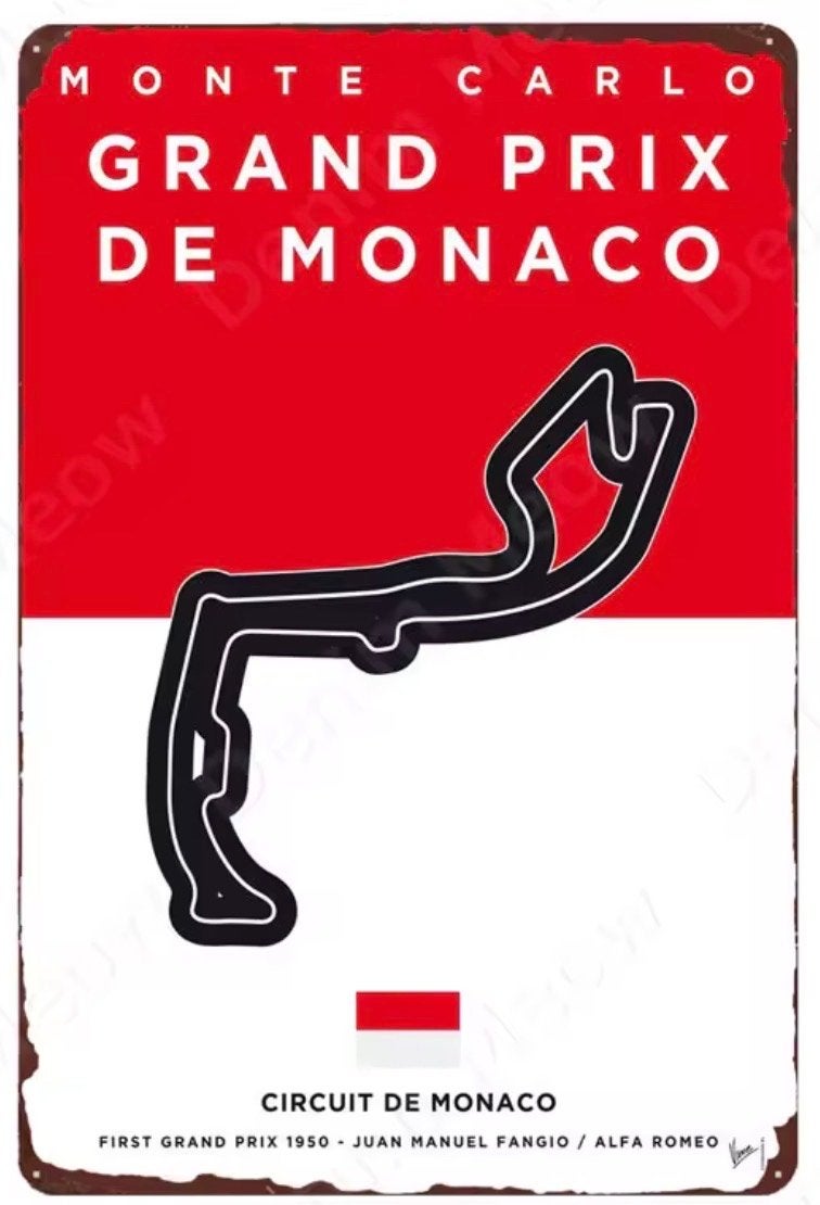 Metalen Retro Bord F1 Grand Prix Monaco Monte Carlo, Ophalen, Nieuw, Formule 1