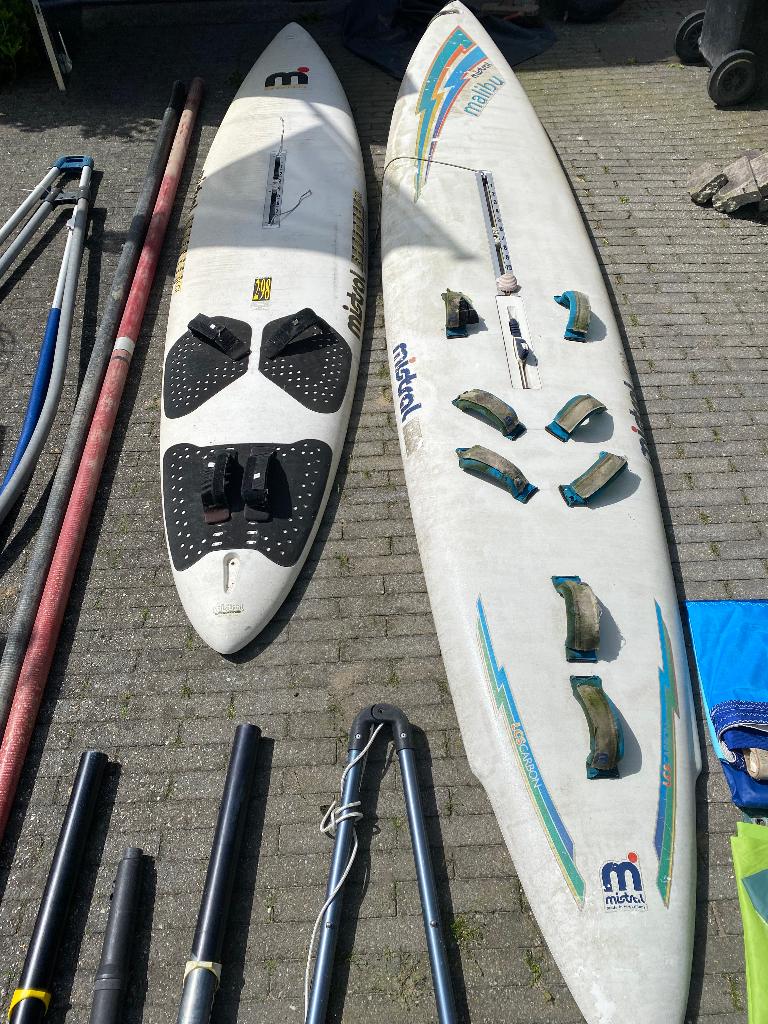 Surfplanken met toebehoren, Watersport en Boten, Windsurfen, Ophalen, Gebruikt, 6.5 m² tot 8 m², Met mast