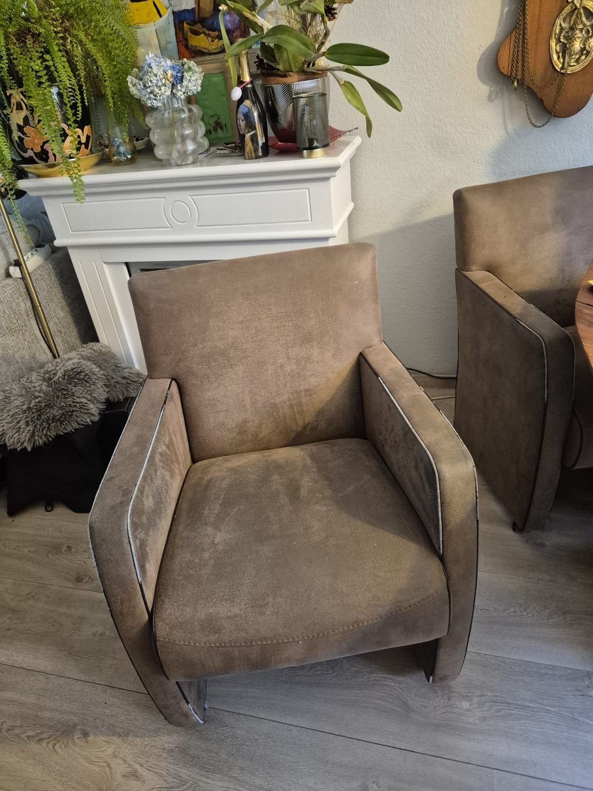 4 Comfortabele fauteuils, gratis af te halen in Oosterbeek, Ophalen, Gebruikt, Leer, 75 tot 100 cm