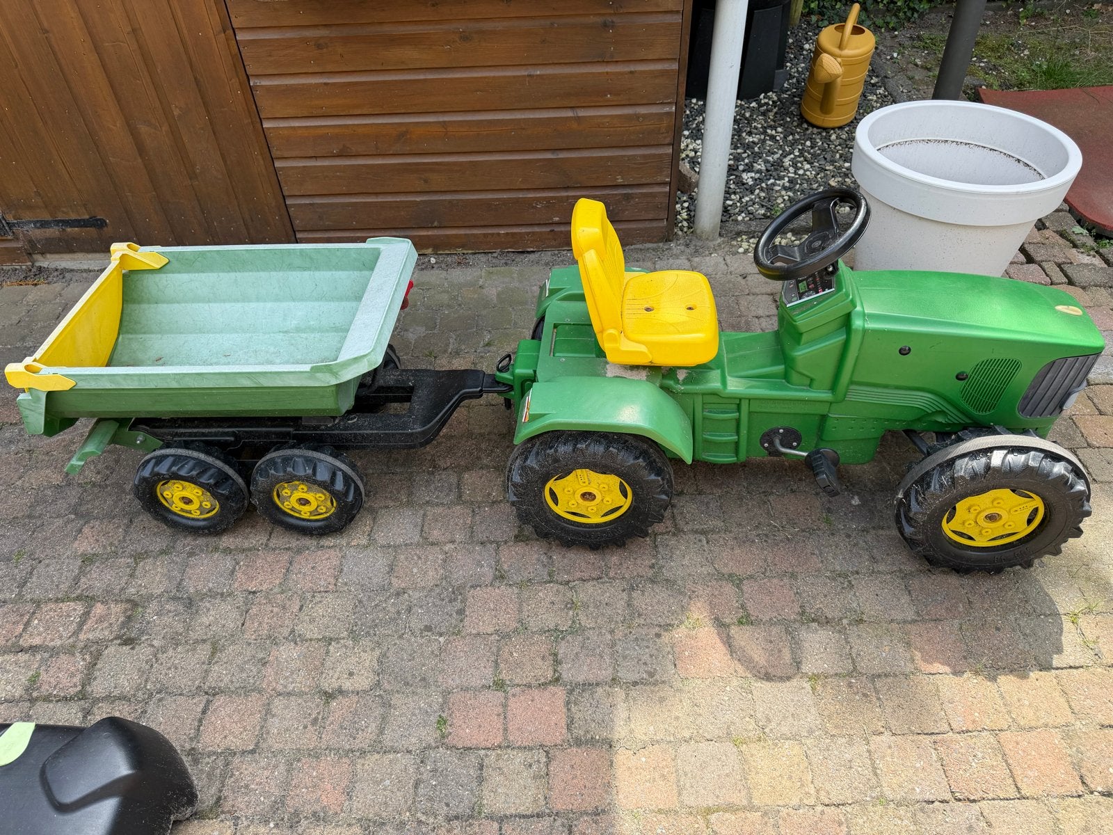 John Deere traptractor met kiep aanhanger, Ophalen, Gebruikt