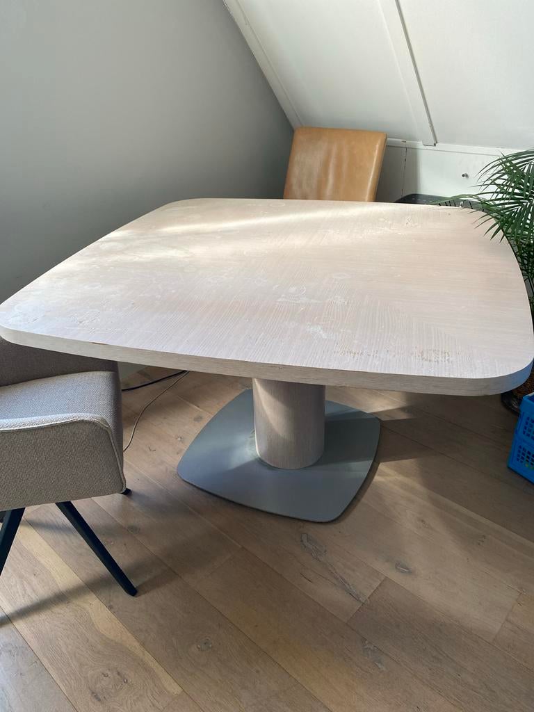 Woon-/eettafel white wash hout - opknapper, Huis en Inrichting, Tafels | Eettafels, Ophalen, Gebruikt, 100 tot 150 cm, 200 cm of meer