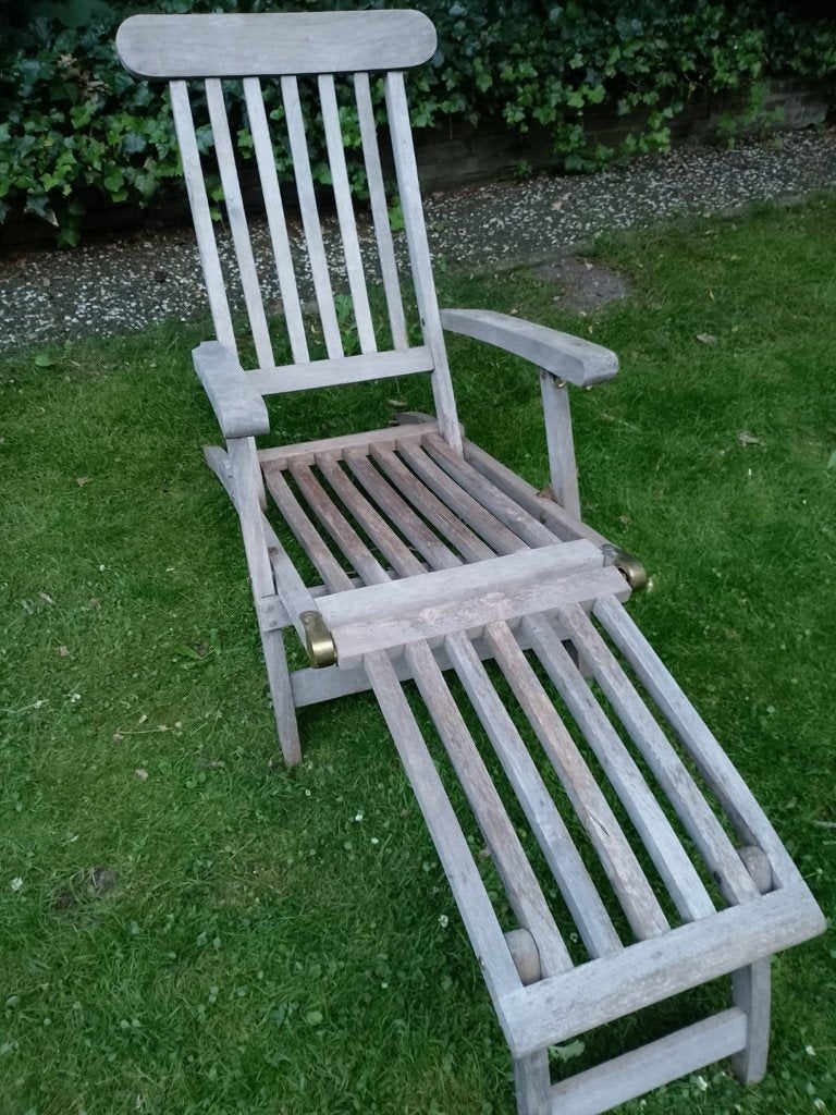 Nette en degelijke Teakhouten /Hardhouten ligbed / ligstoel., Tuin en Terras, Ophalen, Gebruikt, Teakhout, Inklapbaar