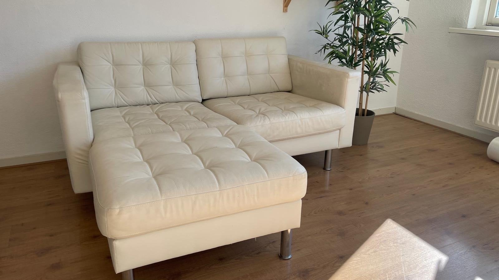 Witte leren bank, Ophalen, Gebruikt, 125 tot 150 cm, 150 tot 200 cm