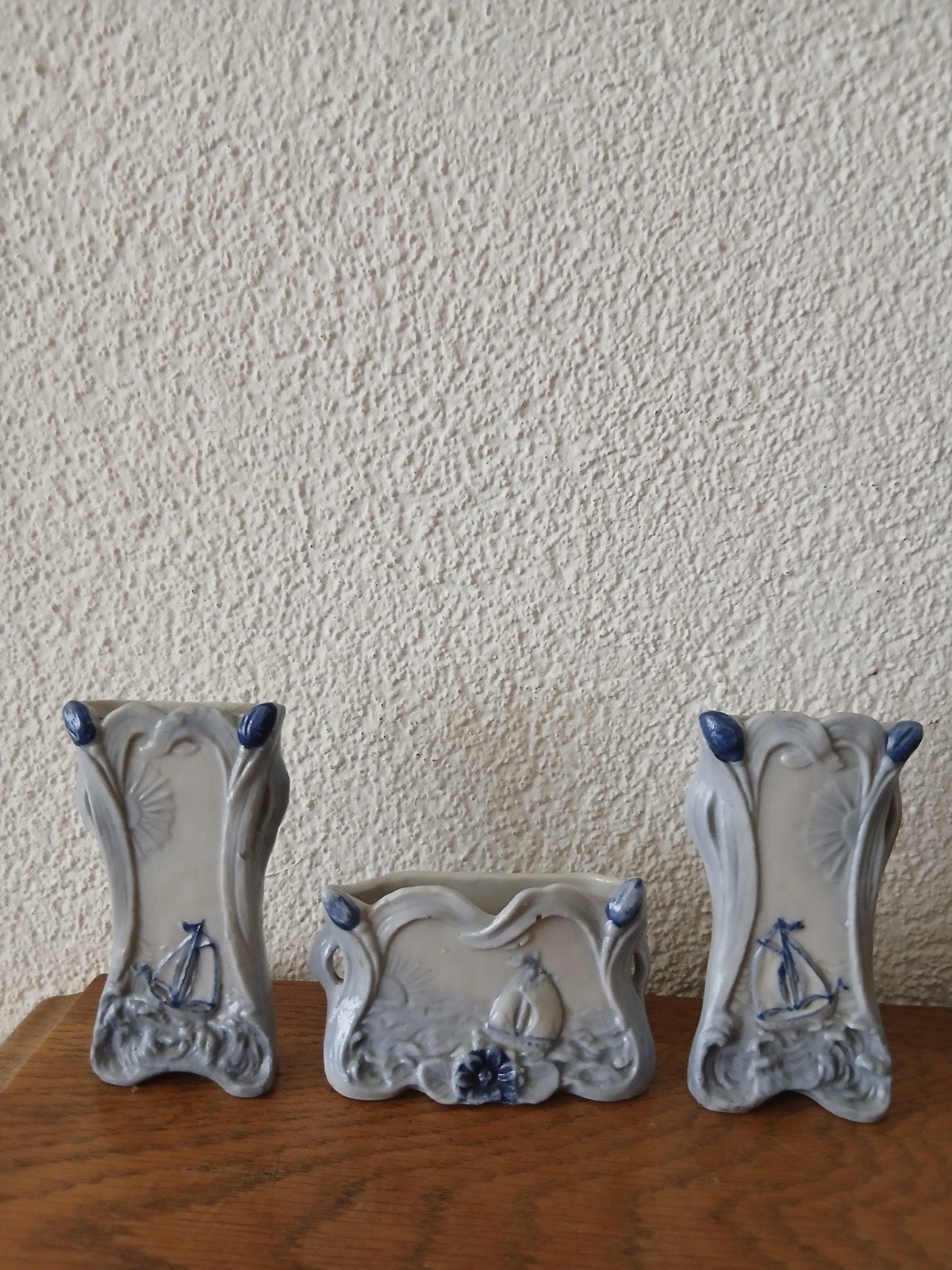 miniatuur Jugendstil ? kaststel vaasje zeilboot, Ophalen of Verzenden